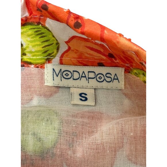 ModaPosa Shirt Dress Penelope Puff-Sleeve Drop-Waist Pockets Poppy Cotton Size S - Picture 4 of 8